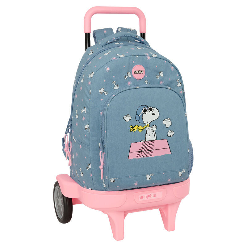 Trolley mochila azul y rosa de Snoopy con carro SAFTA