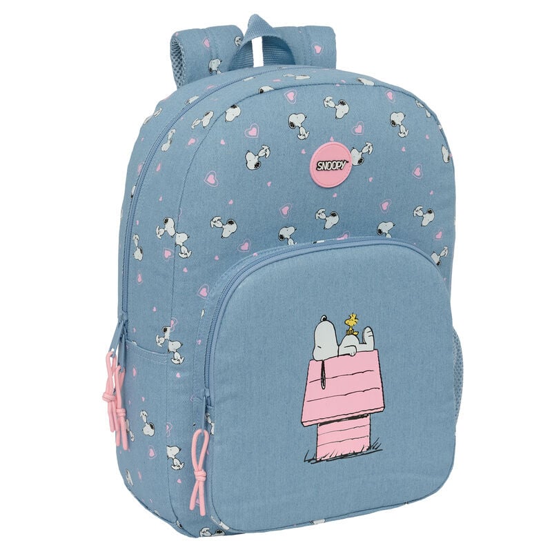 Mochila azul Snoopy Peanuts con estampado y bolsillo frontal