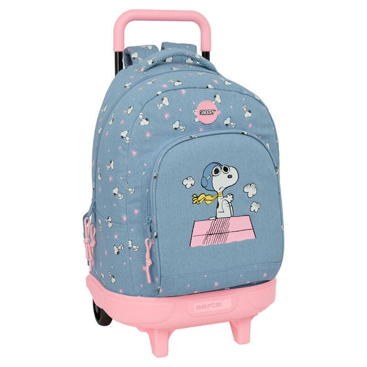 Trolley escolar azul y rosa de Snoopy Peanuts con mochila extraíble