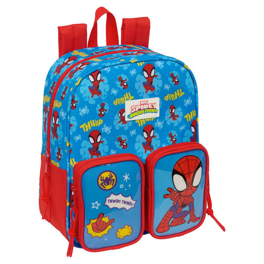 Mochila azul de Spidey Marvel con dos bolsillos frontales