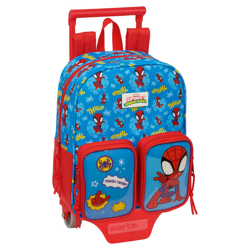 Trolley escolar Spidey Marvel azul y rojo con dos bolsillos frontales