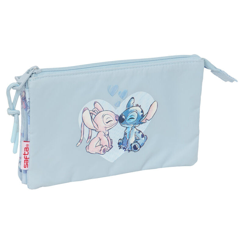 Portatodo triple azul claro de Stitch Disney con tres cremalleras
