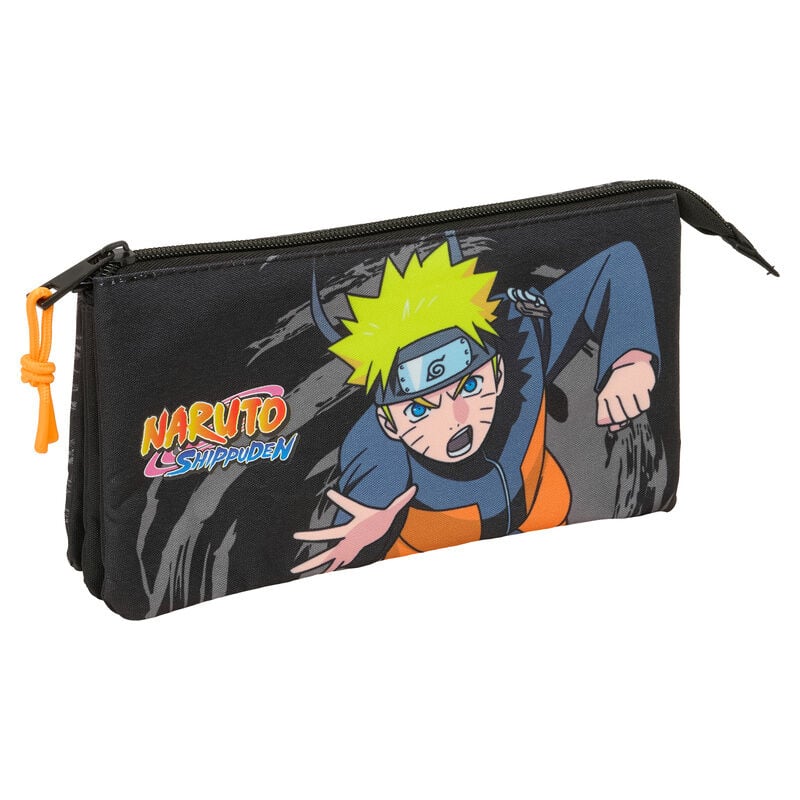 Portatodo triple Naruto Shippuden negro con tres cremalleras