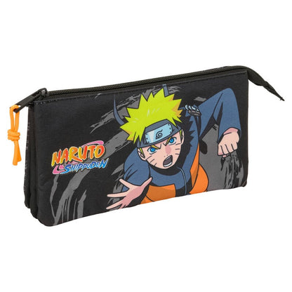 Portatodo triple Naruto Shippuden negro con tres cremalleras
