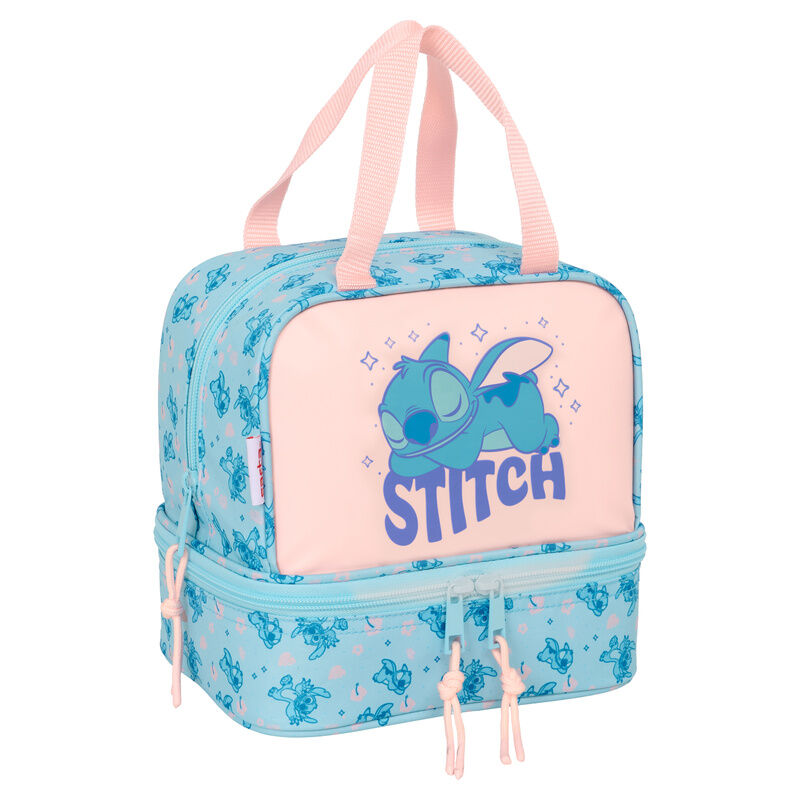 Bolsa portameriendas azul y rosa de Stitch Disney con doble compartimento