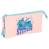 Portatodo triple Stitch Disney rosa y azul con tres compartimentos