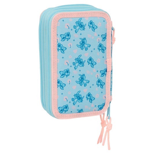 Plumier triple Disney Stitch Angel rosa y azul con 37 piezas - 2
