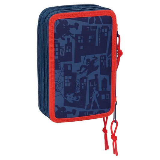 Plumier triple Spider-Man Marvel azul y rojo con 37 piezas - 2