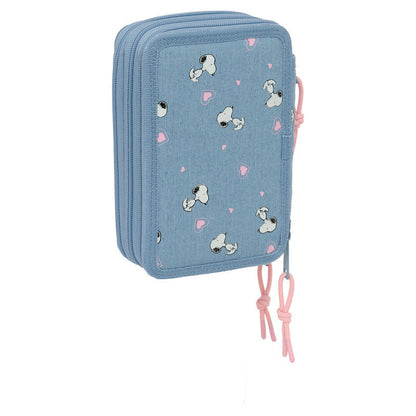 Plumier triple azul de Snoopy Peanuts con tres compartimentos y tiradores rosas - 2