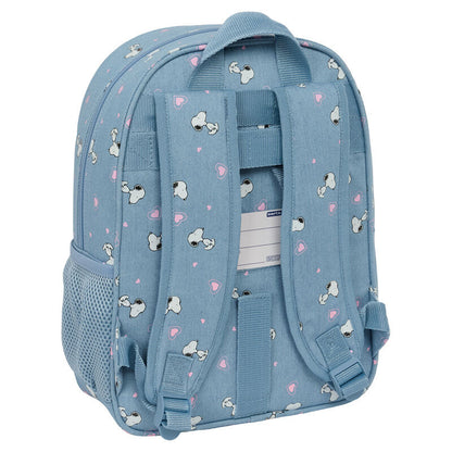 Mochila azul de Snoopy Peanuts con bolsillo frontal y detalles rosas - 2