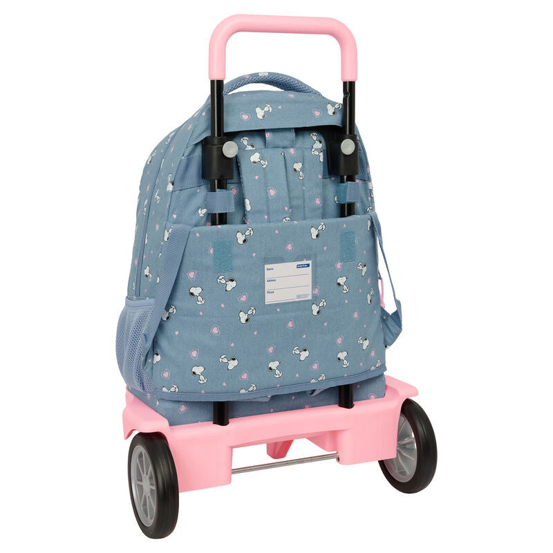 Trolley mochila azul y rosa de Snoopy con carro SAFTA - 2
