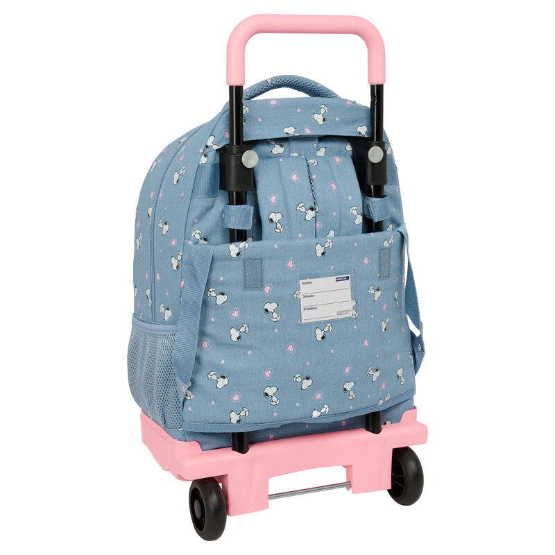 Trolley escolar azul y rosa de Snoopy Peanuts con mochila extraíble - 2