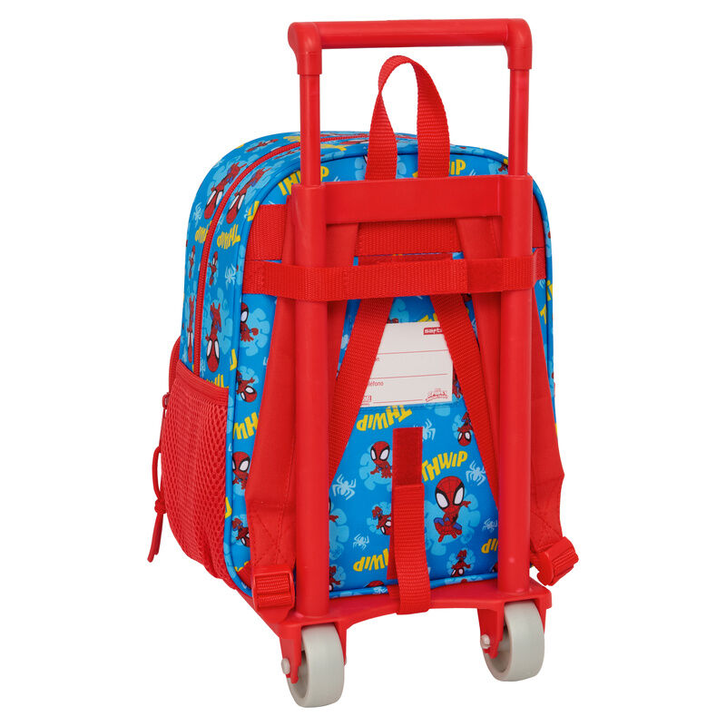 Trolley escolar Spidey Marvel azul y rojo con dos bolsillos frontales - 3