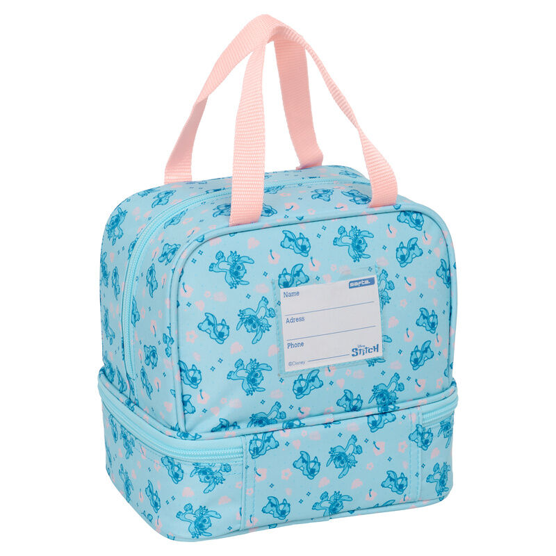 Bolsa portameriendas azul y rosa de Stitch Disney con doble compartimento - 2