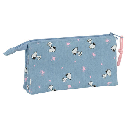 Portatodo triple azul de Snoopy y Woodstock con tres cremalleras - 2
