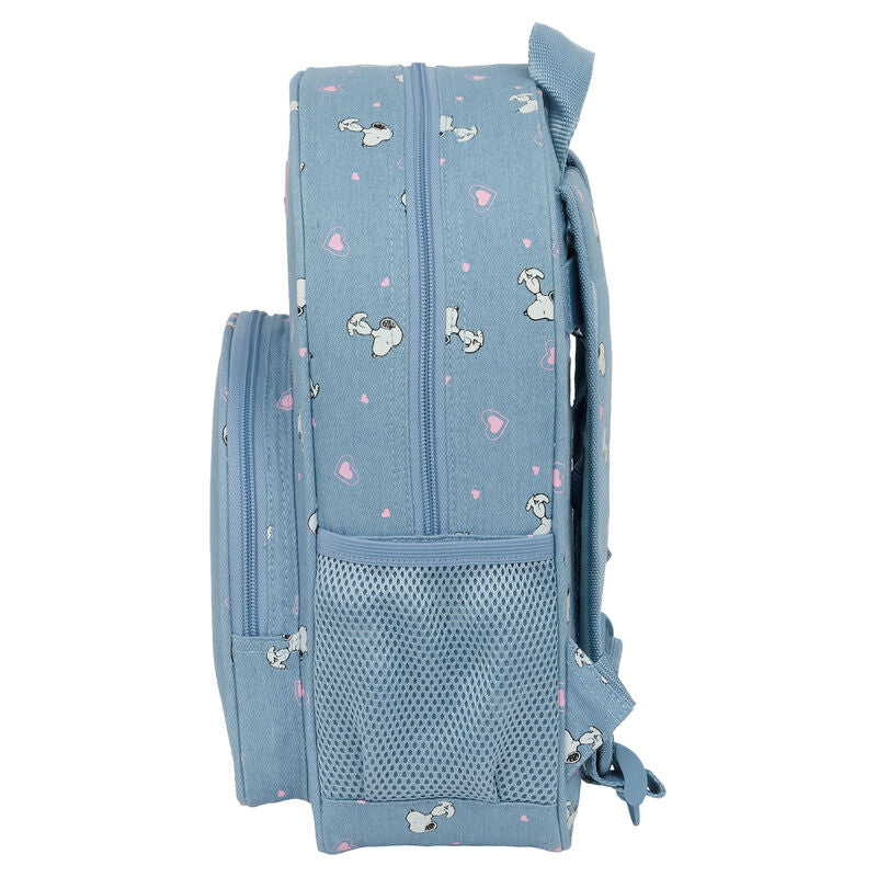 Mochila azul de Snoopy Peanuts con bolsillo frontal y detalles rosas - 4