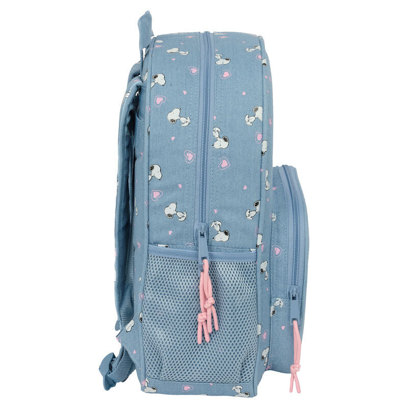 Mochila azul Snoopy Peanuts de 38 cm con bolsillo frontal - 4