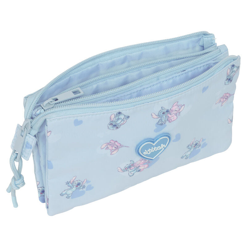 Portatodo triple azul claro de Stitch Disney con tres cremalleras - 3