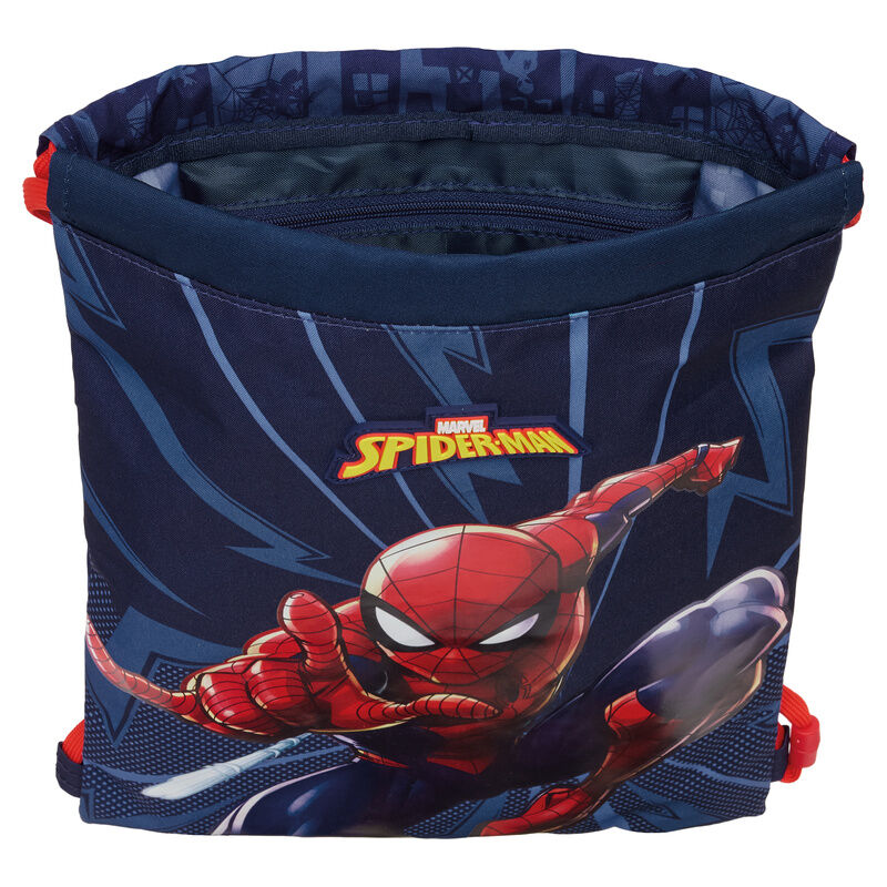 Saco escolar azul marino de Spider-Man Marvel con cordones rojos - 5