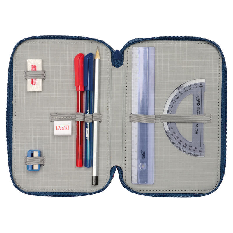Plumier triple Spider-Man Marvel azul y rojo con 37 piezas - 4