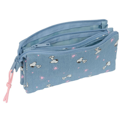 Portatodo triple azul de Snoopy y Woodstock con tres cremalleras - 3