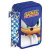 Plumier triple azul de Sonic the Hedgehog con tres compartimentos