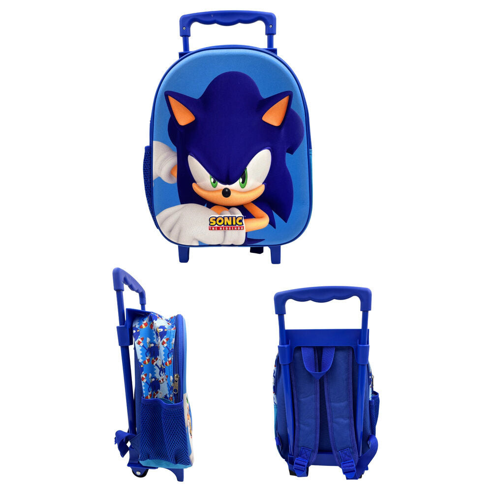 Trolley 3D azul de Sonic the Hedgehog con ruedas y tirantes