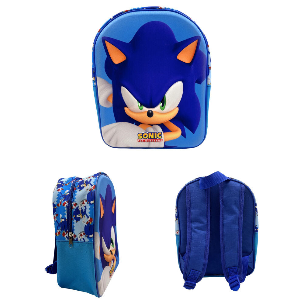 Mochila azul 3D de Sonic the Hedgehog con estampado lateral