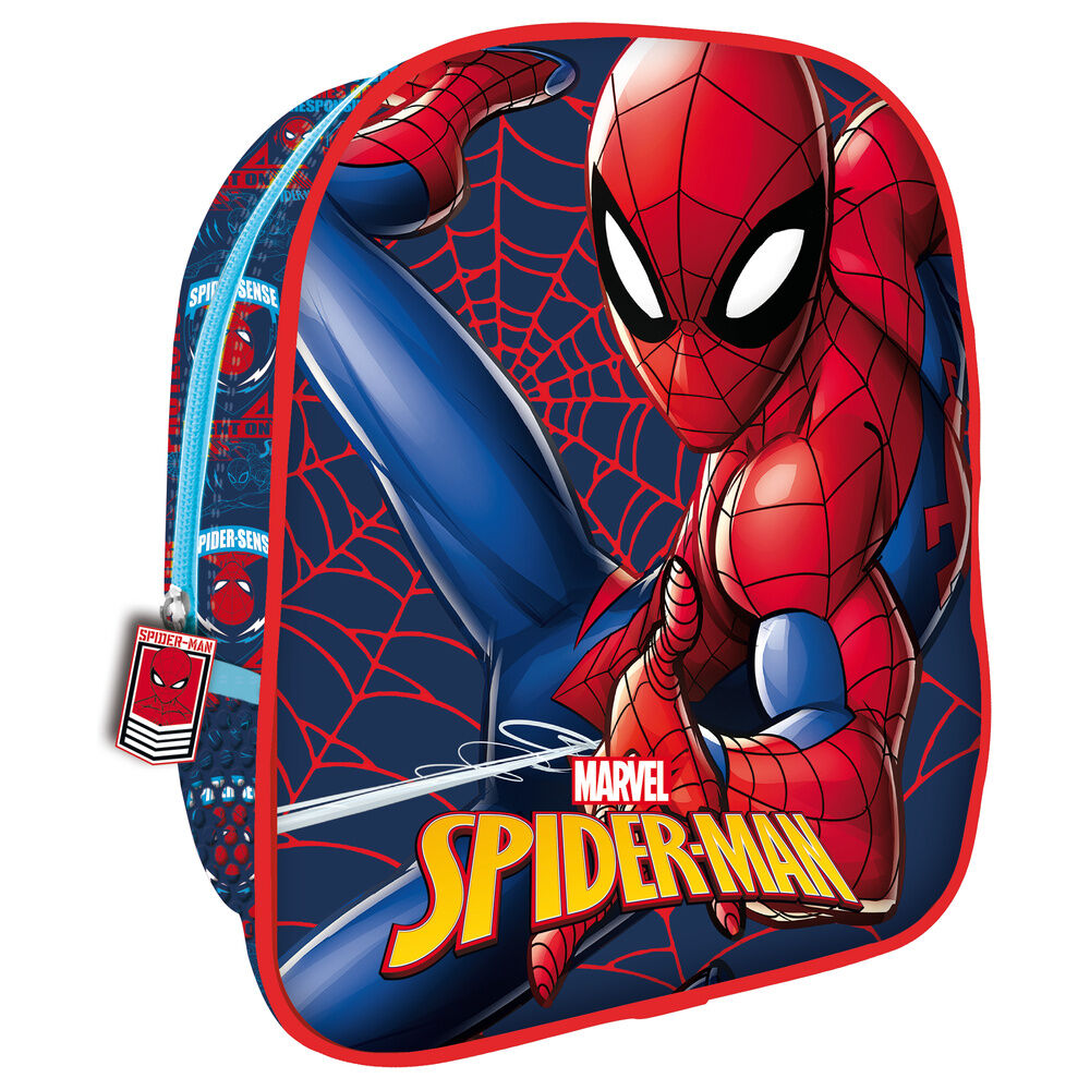 Mochila Marvel Spider-Man roja y azul con diseño de telarañas