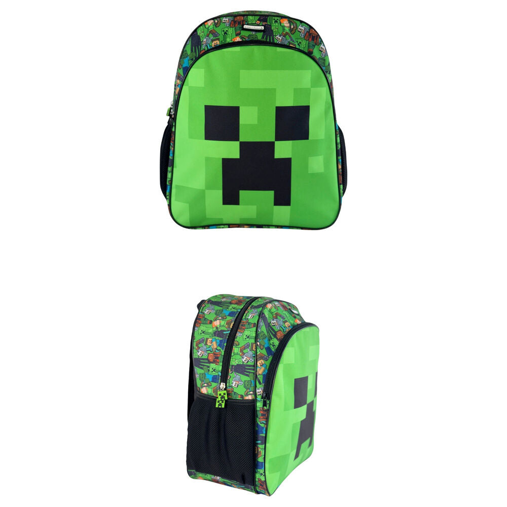Mochila Face Minecraft verde con rostro de Creeper y estampado del videojuego