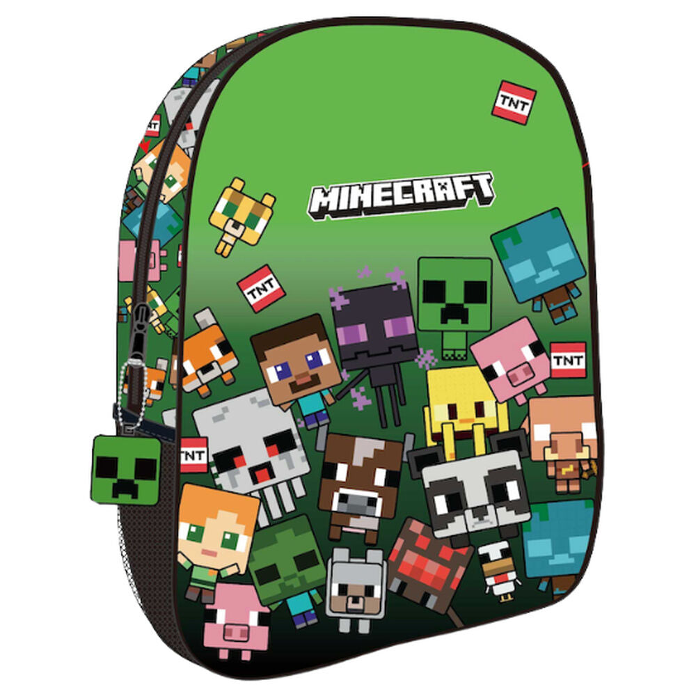 Mochila verde Minecraft Characters con personajes pixelados y motivos TNT