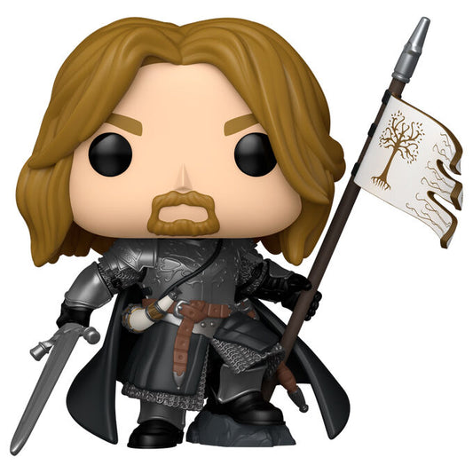 Figura FUNKO POP de Boromir con armadura, espada y estandarte