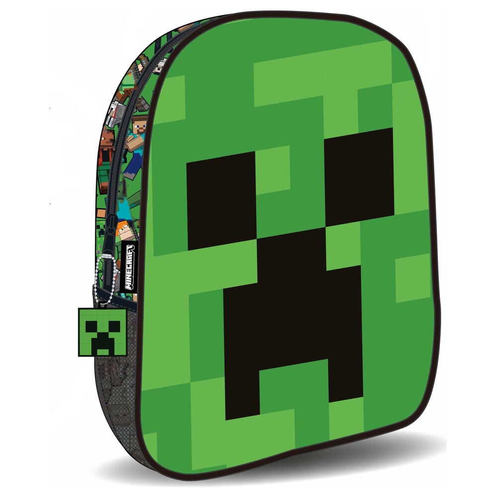 Mochila verde Minecraft con rostro pixelado del Creeper