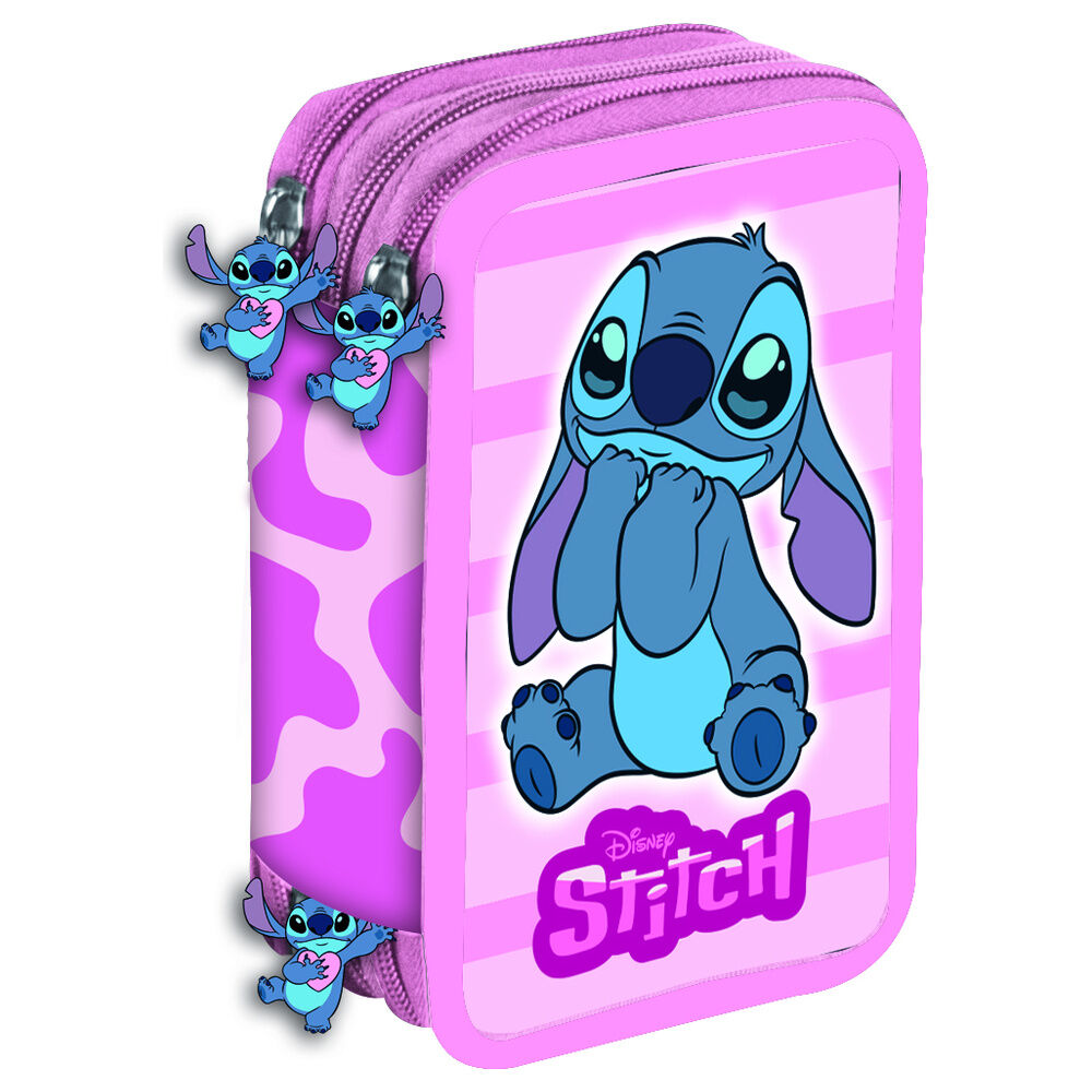 Plumier triple rosa de Disney Stitch con tres compartimentos
