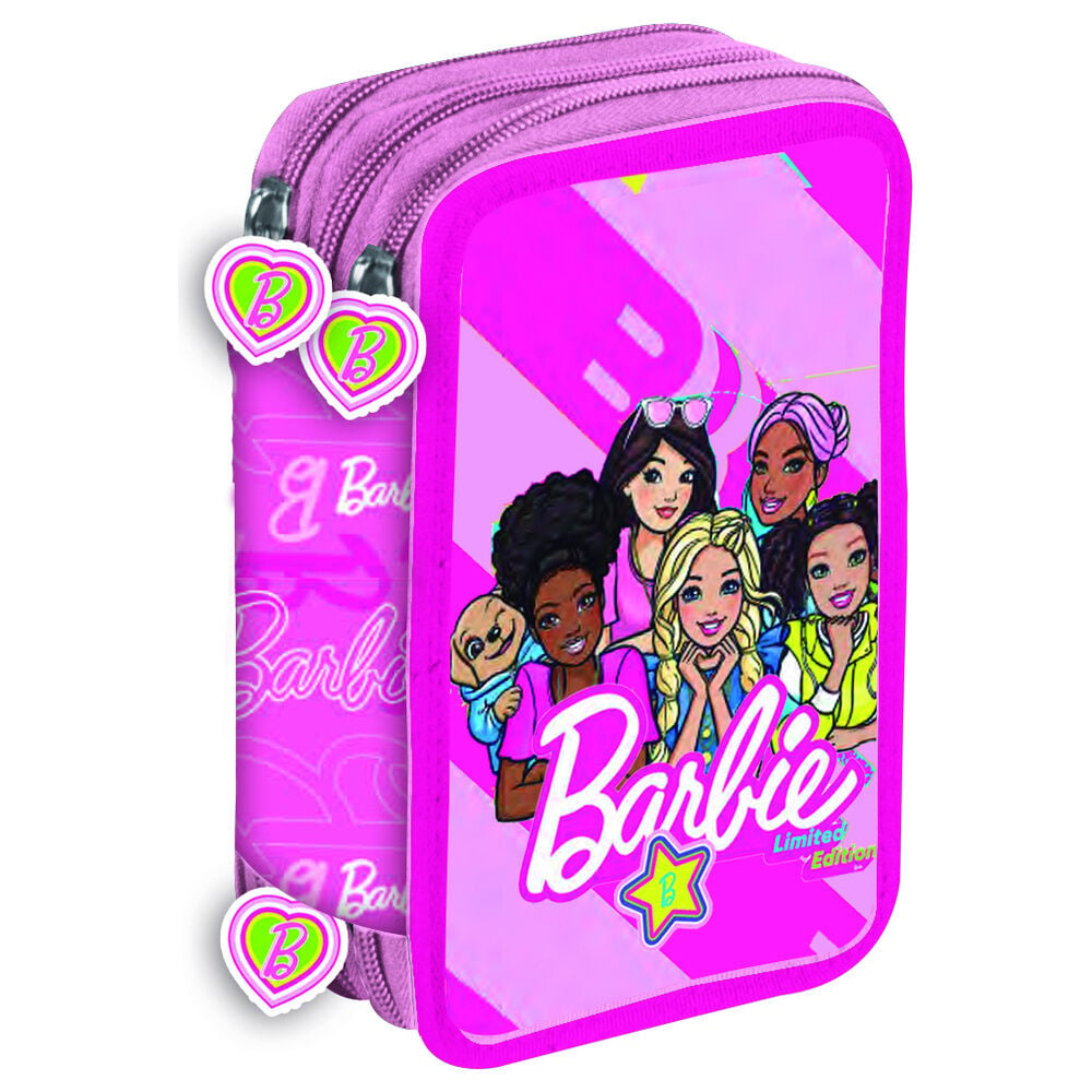 Plumier triple rosa de Barbie con tres compartimentos