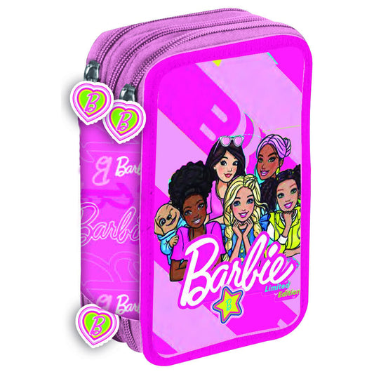 Plumier triple rosa de Barbie con tres compartimentos
