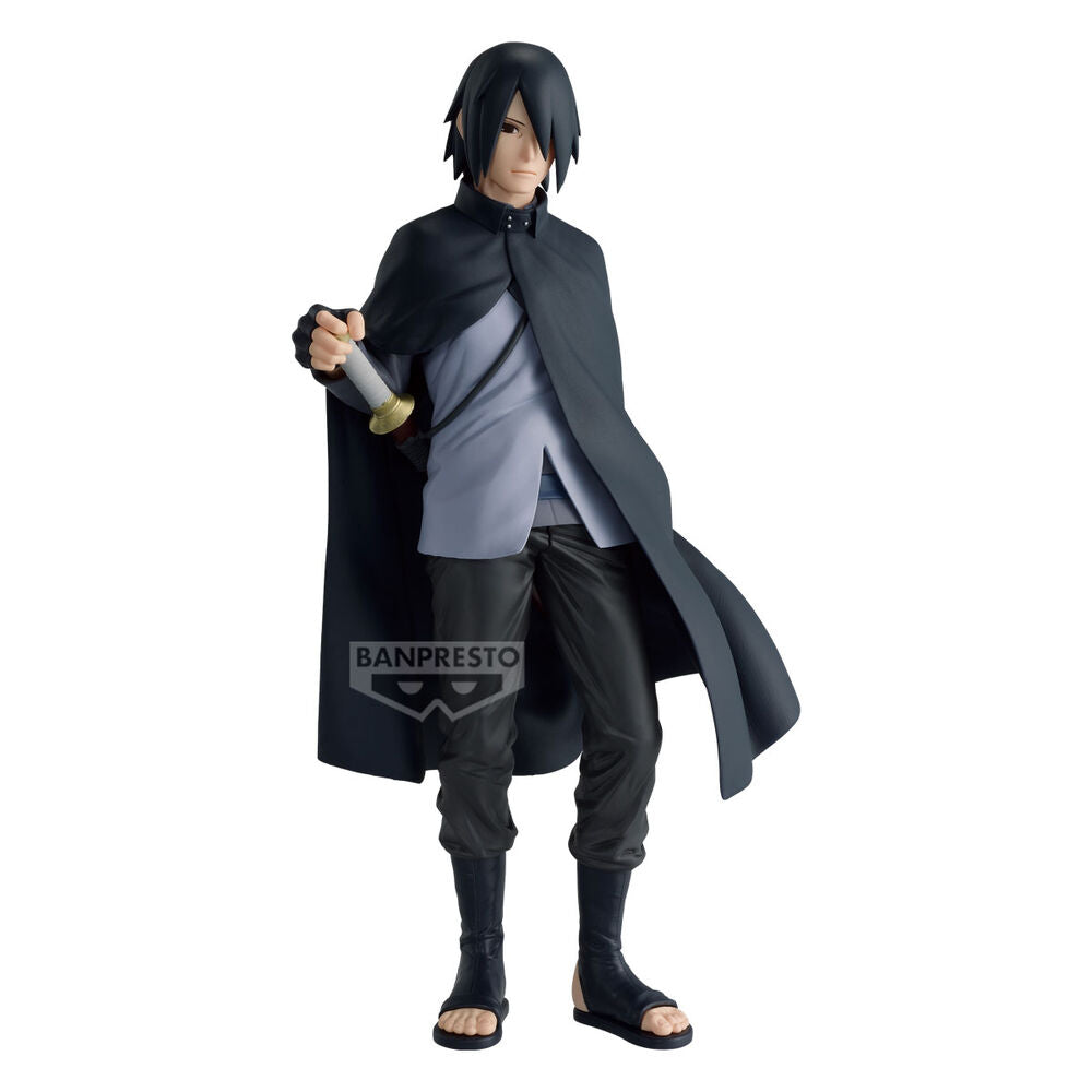 Figura de Sasuke Uchiha de Boruto con capa oscura y espada