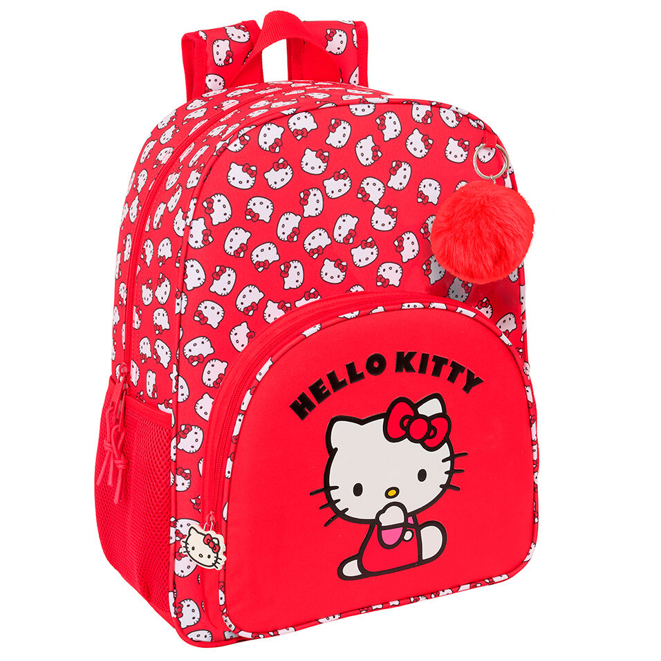 Mochila roja Hello Kitty de 42 cm con bolsillo frontal
