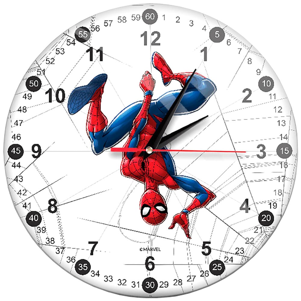 Reloj de pared Spider-Man Marvel con esfera redonda brillante