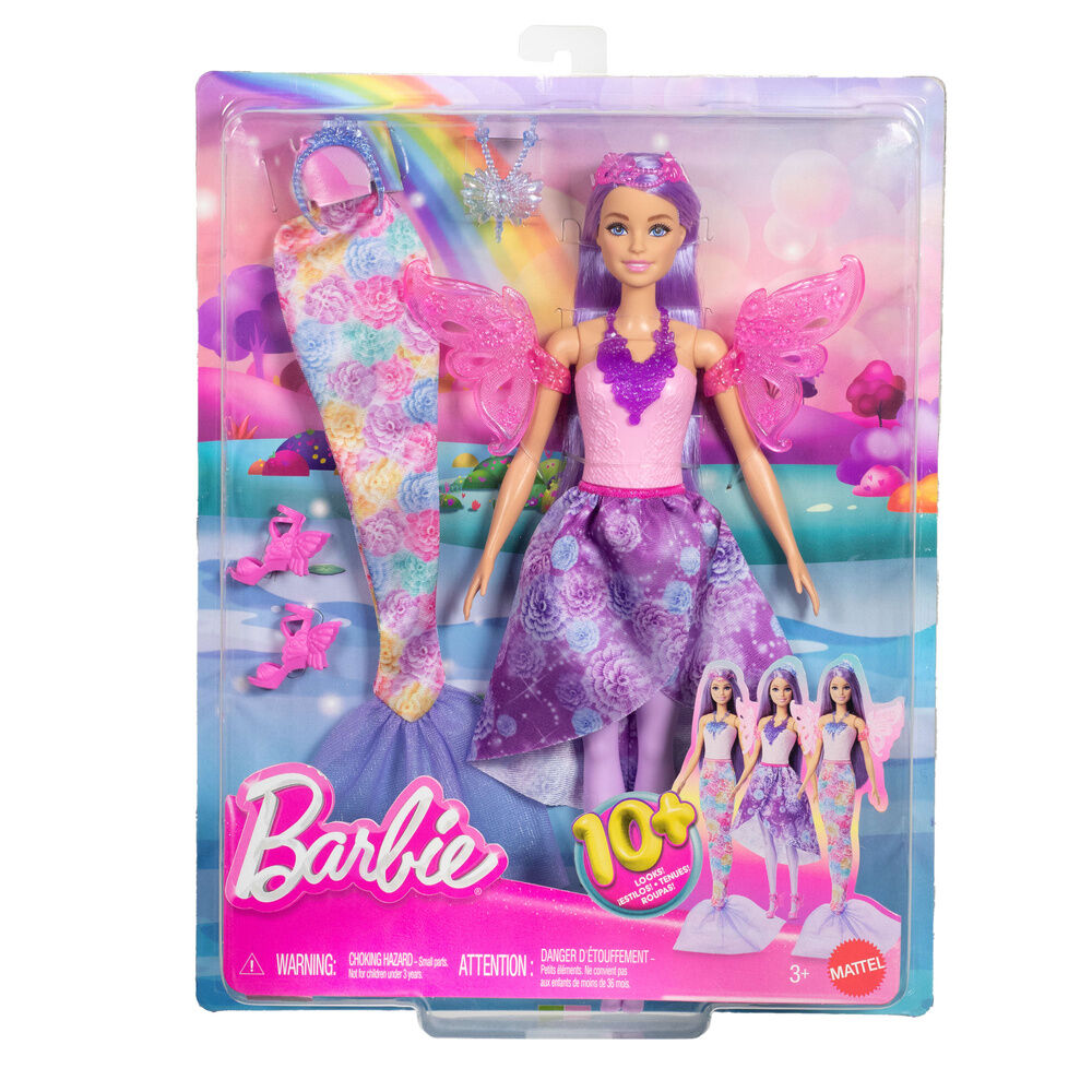 Muñeca Barbie Fantasía con cola de sirena, alas y accesorios