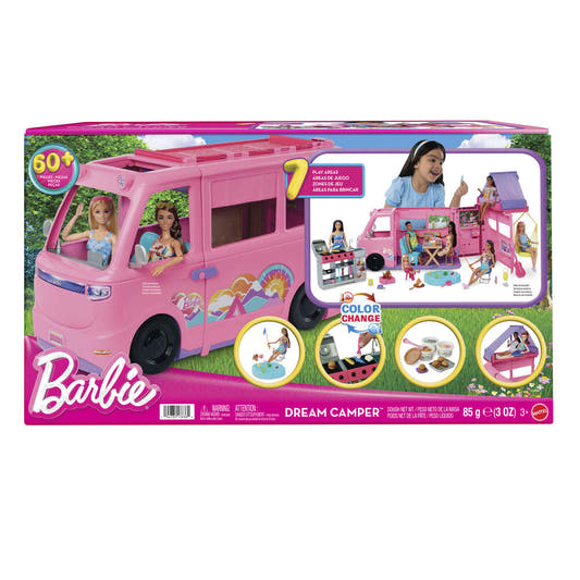 Supercaravana Barbie DreamCamper rosa con accesorios de acampada