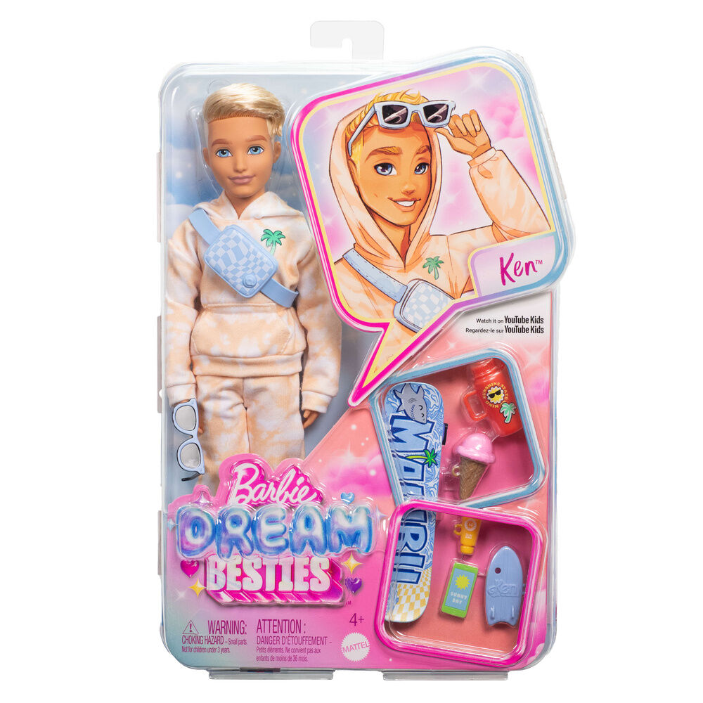 Muñeco Ken Barbie Dream Besties con monopatín y accesorios