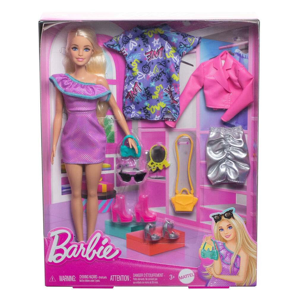 Muñeca Barbie Fashionista con ropa y accesorios para crear tres looks