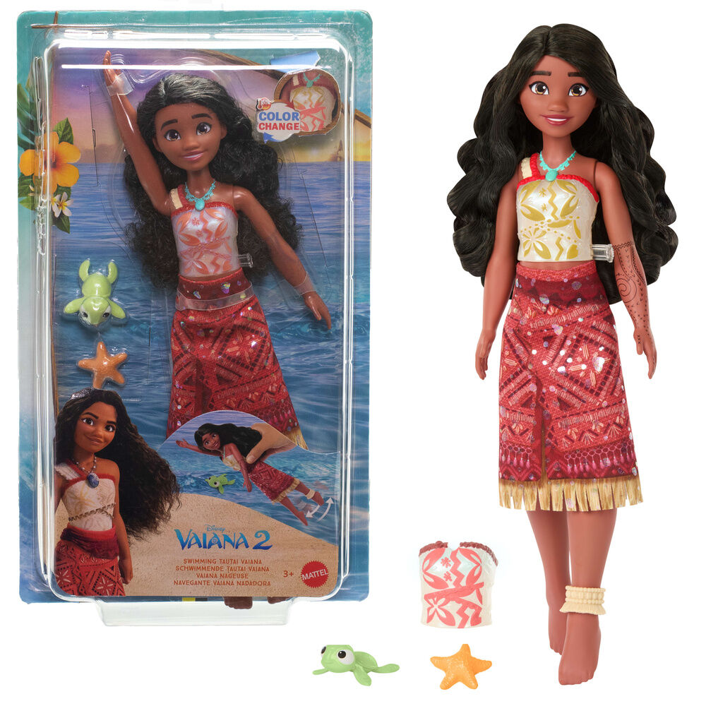 Muñeca Vaiana Nadadora de Disney Vaiana 2 con tortuga y estrella de mar