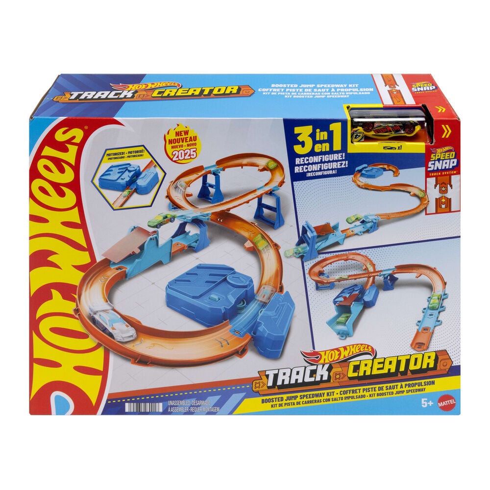 Circuito Supersalto Hot Wheels Track Creator con propulsor y coche incluido