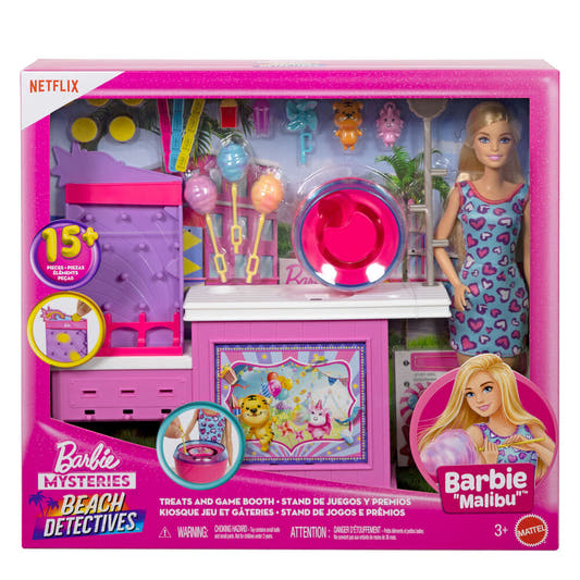 Muñeca Barbie Malibu con puesto de juegos y algodón de azúcar