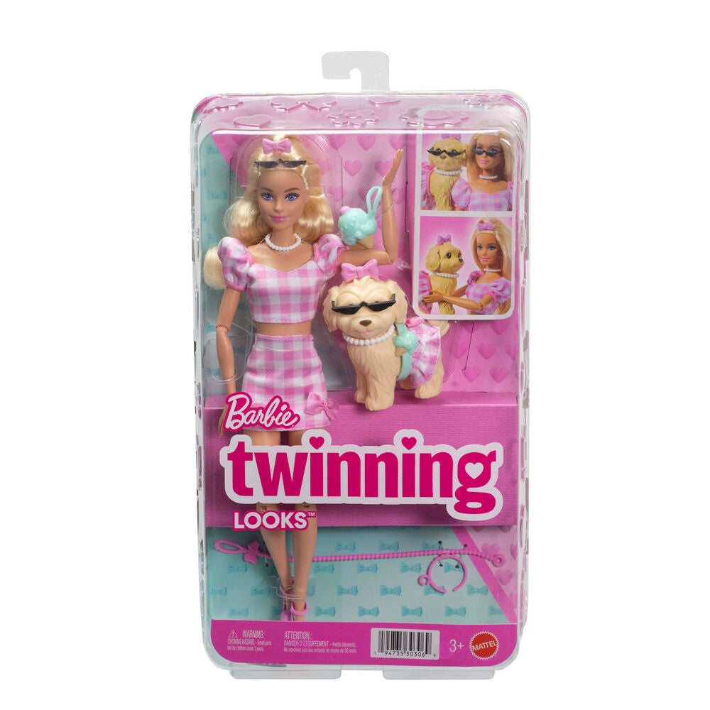 Muñeca Barbie Malibu con cachorro y conjuntos de cuadros rosas a juego