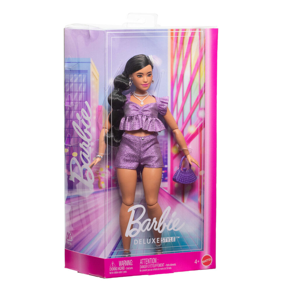 Muñeca Barbie Deluxe Style con conjunto amatista y bolso