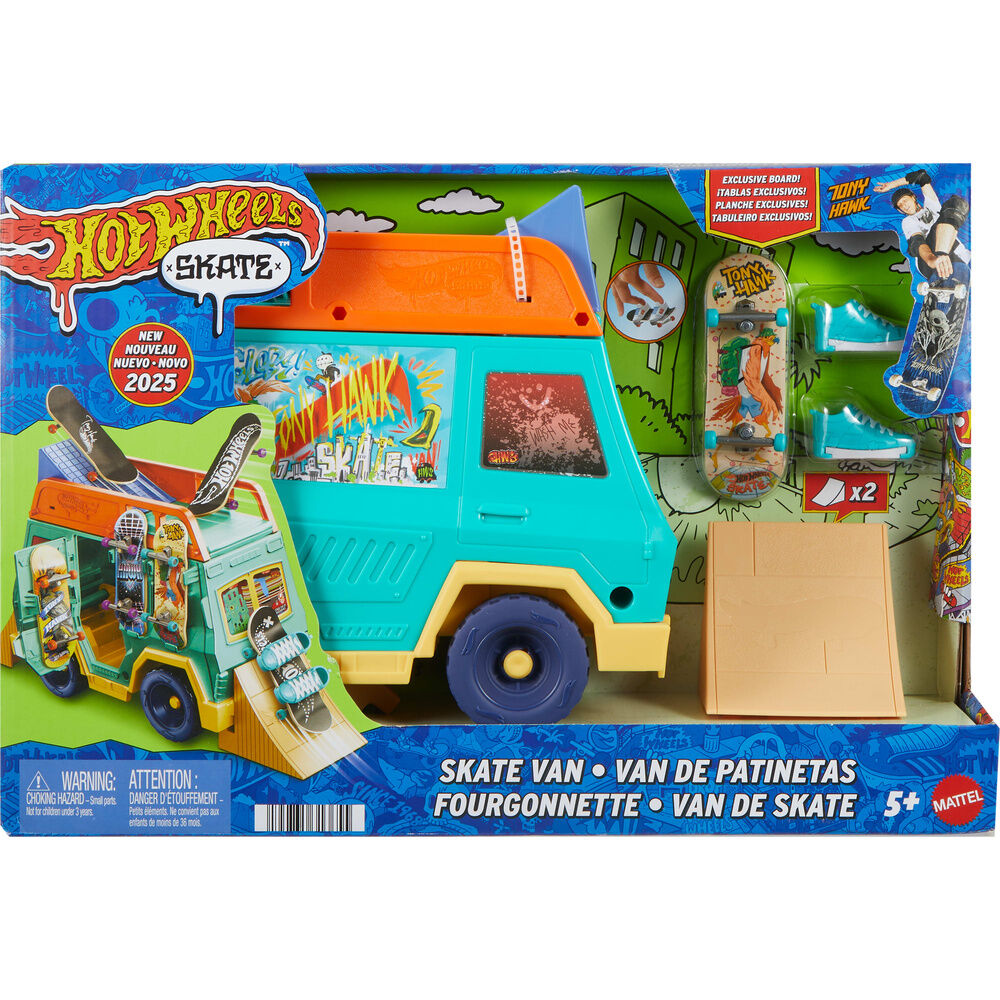 Furgoneta Hot Wheels Skate con rampas, fingerboard y accesorios