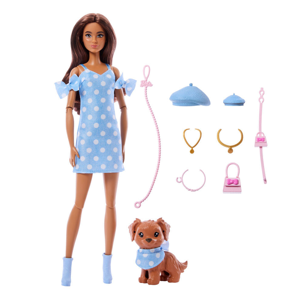 Muñeca Barbie Twinning Looks Latina con cachorro y ropa azul a juego - 2